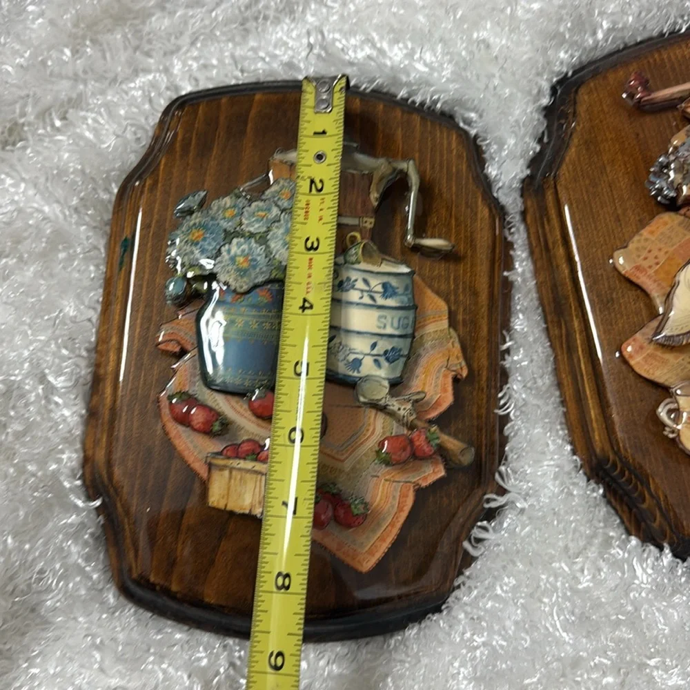 Vintage grannycore wooden kitchen wall art 3D tea berries flowers sugar